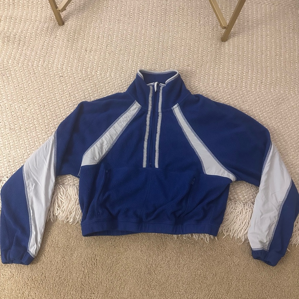 Free People Blue and White Quarter-Zip Pullover